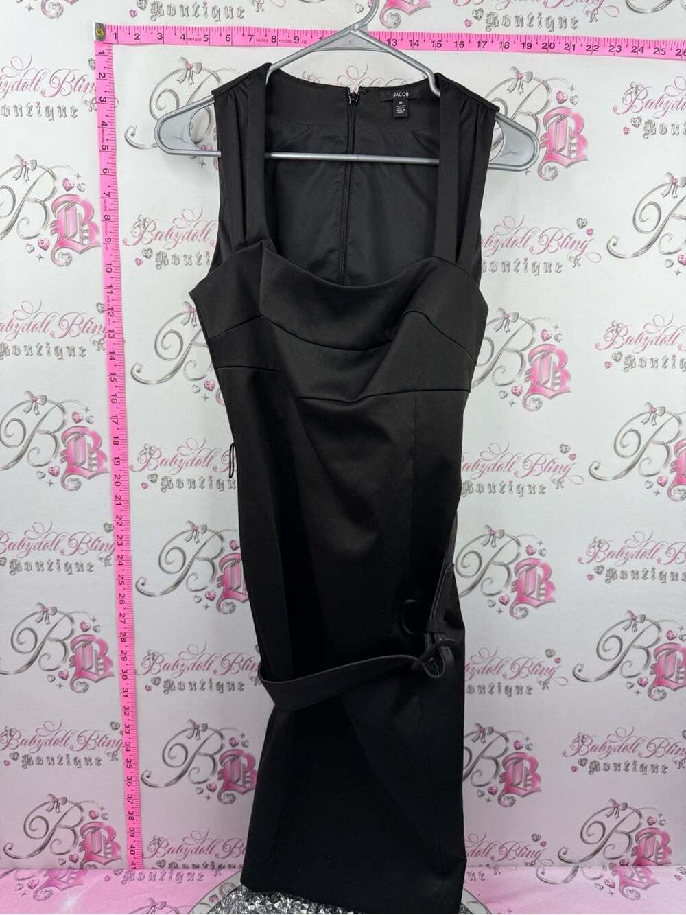 Jacob dress belted belt retro pin up girl Black Sleeveless Midi Sheath Dress